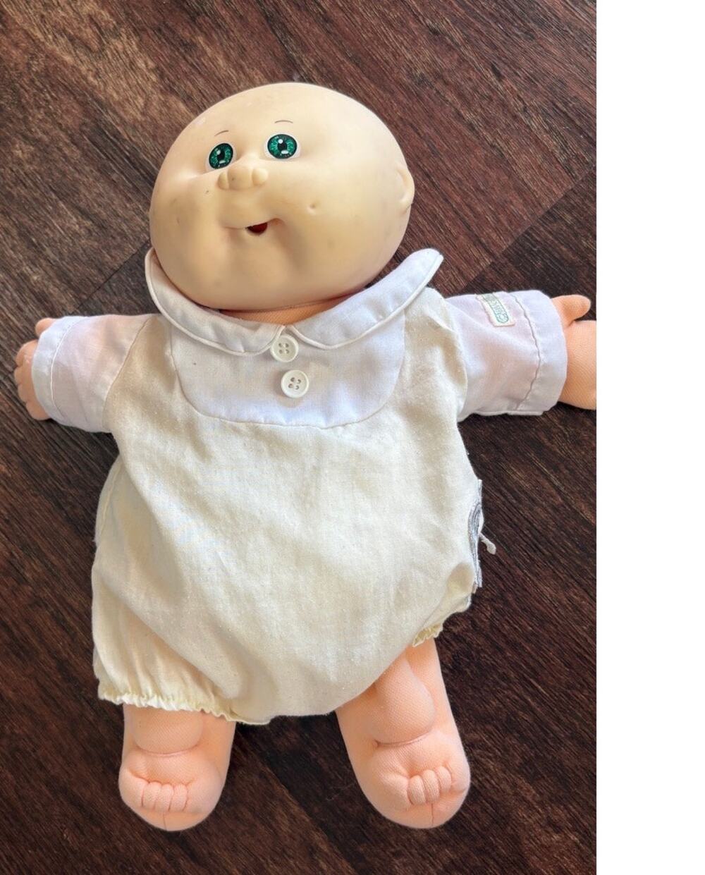 Vintage 1985 Coleco Cabbage Patch Kids Bald Baby Doll White Outfit Preowned Toys
